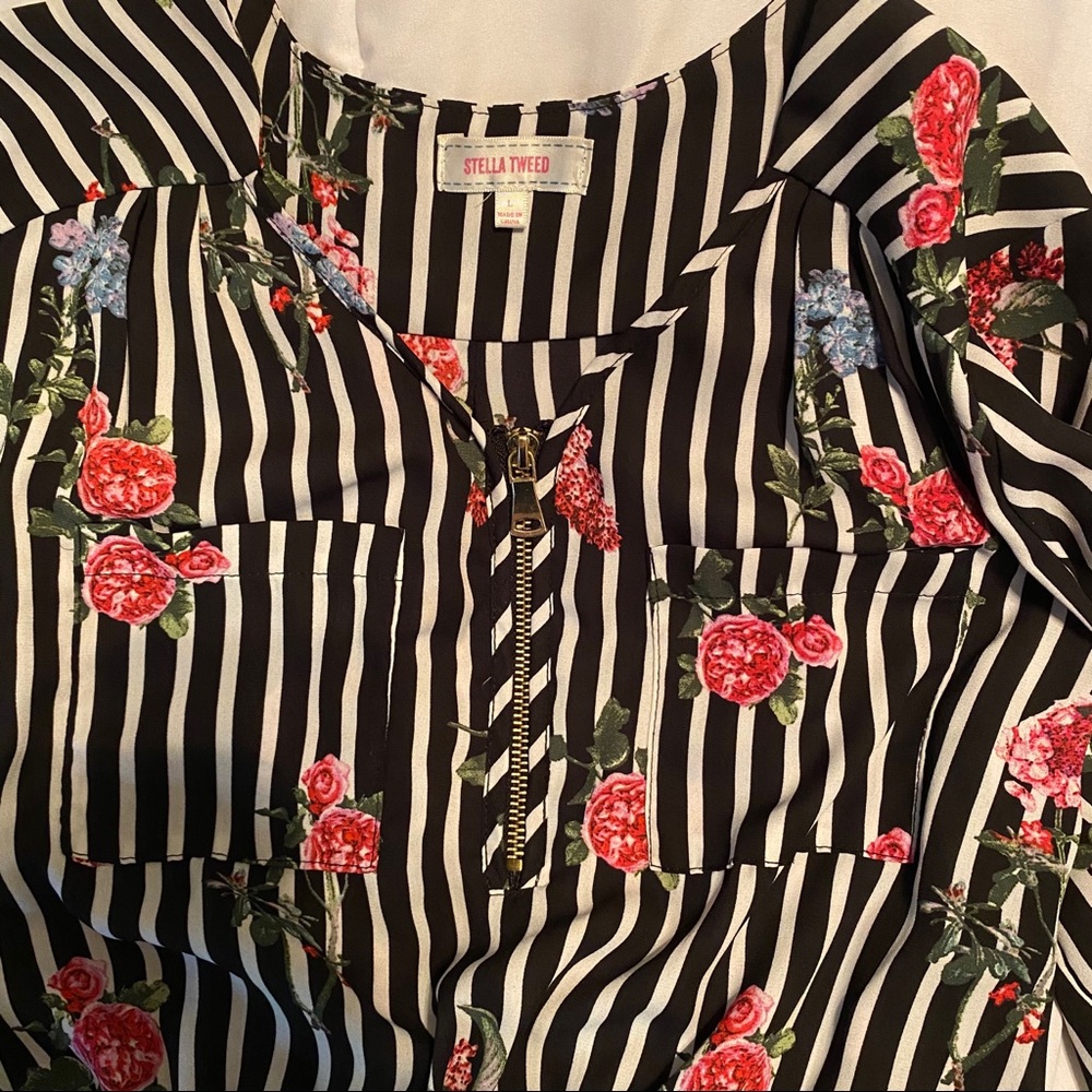 Stripe and Floral Stella Tweed 3/4 Sleeve